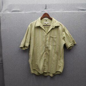 Geoffrey Beene XL Mens Short Sleeve Button-Up Shirt Green Striped 100% Cotton Ca